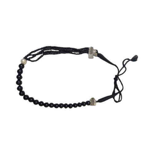  Black Onyx Beaded Bracelet with Silver Accents