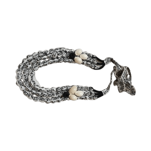  White and Black Bone and Wood Beaded Necklace with Shell Accents