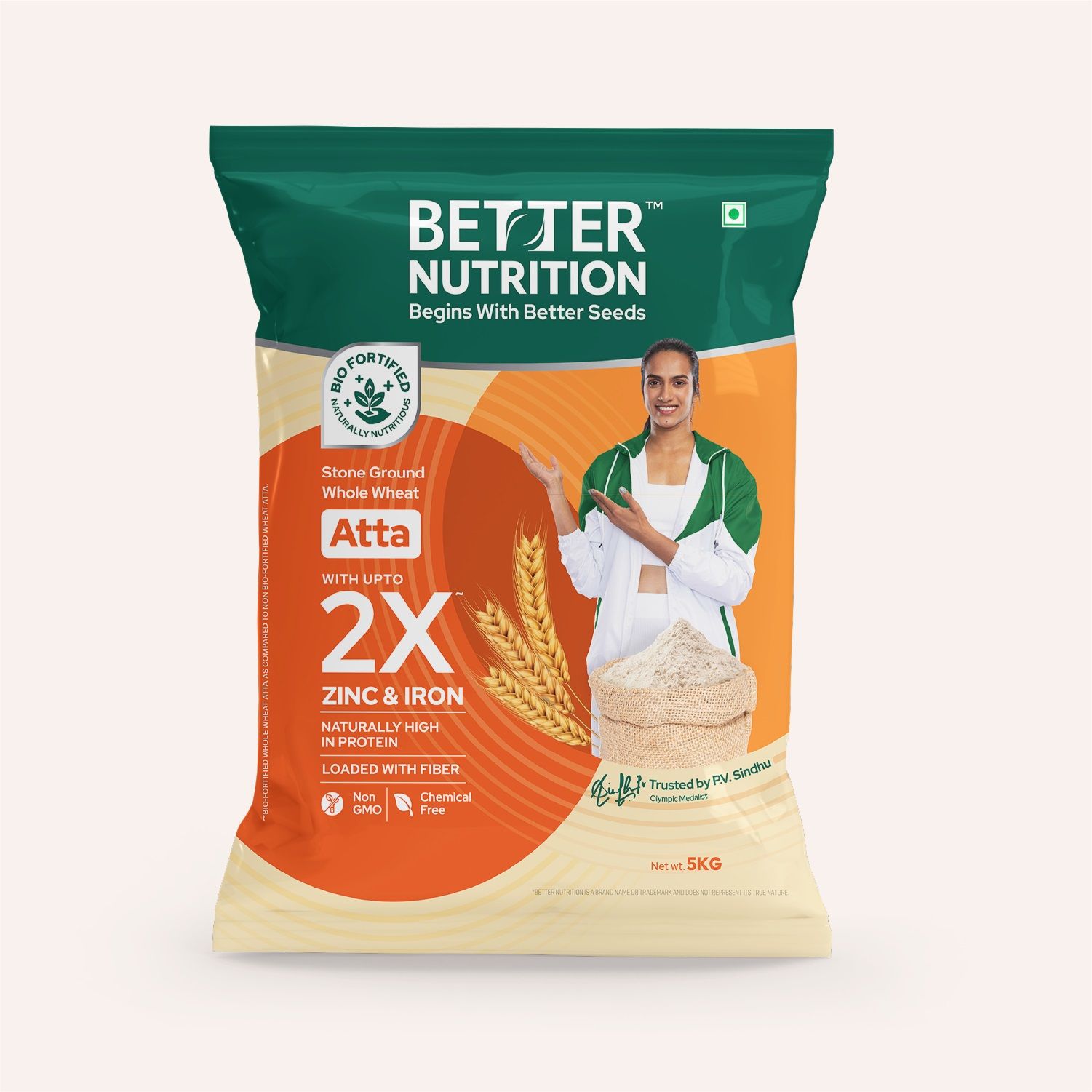 Better Nutrition Biofortified Atta: 100% Whole Wheat Flour | High in Iron, Zinc & Protein | NO Additives | 100% Natural | 5 KG