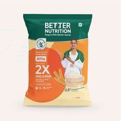 Better Nutrition Biofortified Atta: 100% Whole Wheat Flour | High in Iron, Zinc & Protein | NO Additives | 100% Natural | 2 KG