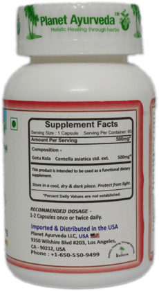 Planet Ayurveda Gotu Kola - 60 Capsules, 500mg - Supports Brain Function, Memory, and Focus - Ayurvedic Supplement for Overall Well-being Planet Ayurveda Gotu Kola - 60 Capsules, 500mg - Supports Brain Function, Memory, and Focus - Ayurvedic Supplement for Overall Well-being