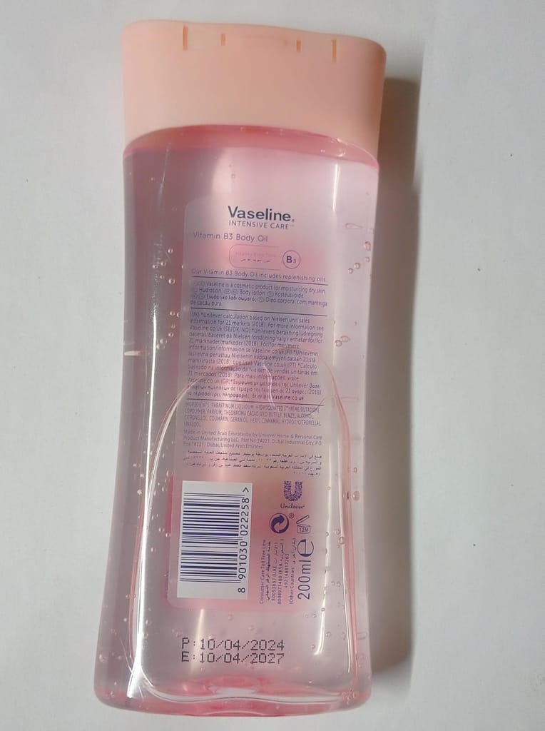 Nourishing Glow Vaseline Intensive Care Vitamin B3 Body Oil – Healthy, Even Tone for Glowing Skin