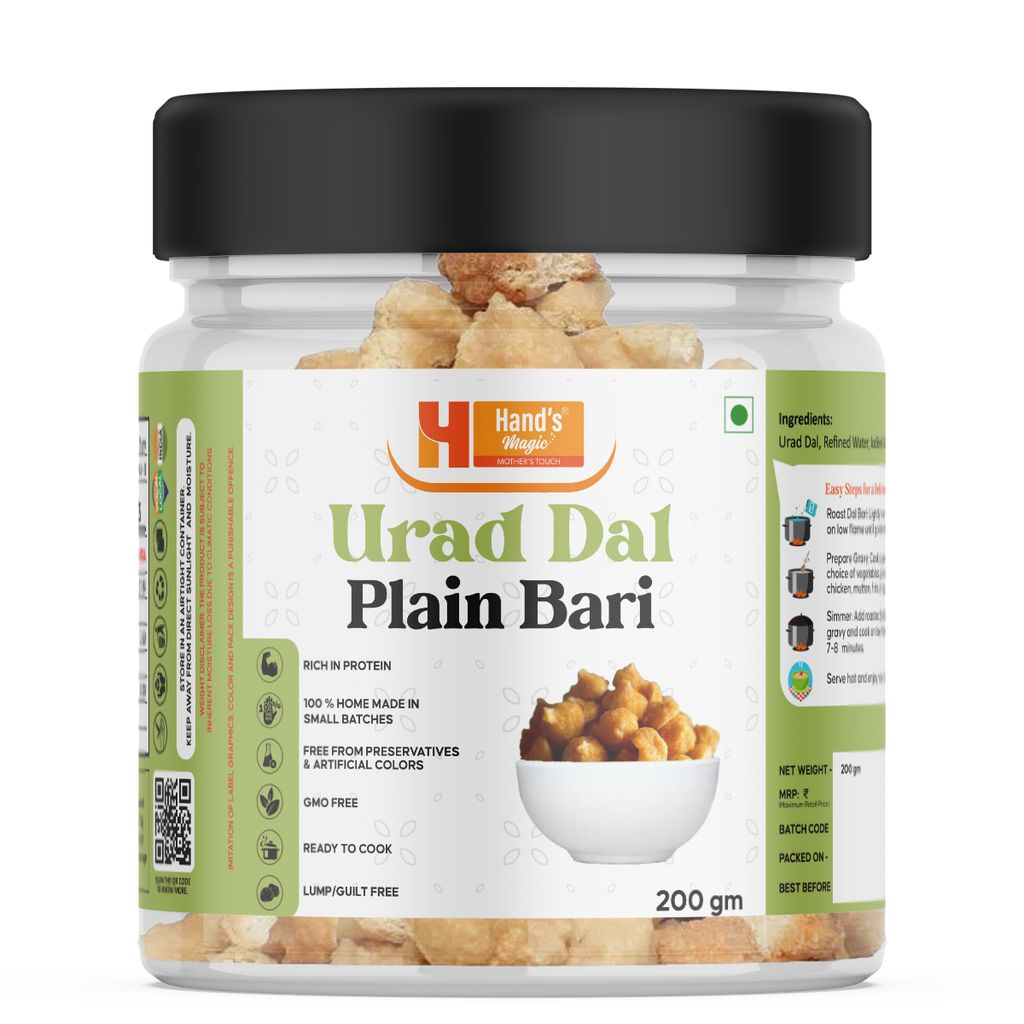 Hand’s Magic Urad Dal Plain Bari | High Protein | Ready to Cook | 100% Homemade | No Preservatives | Natural & Healthy | 200g