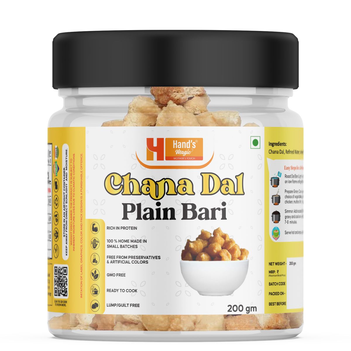 Hand’s Magic Chana Dal Plain Bari – 100% Homemade, High Protein, No Preservatives, GMO-Free, 200g