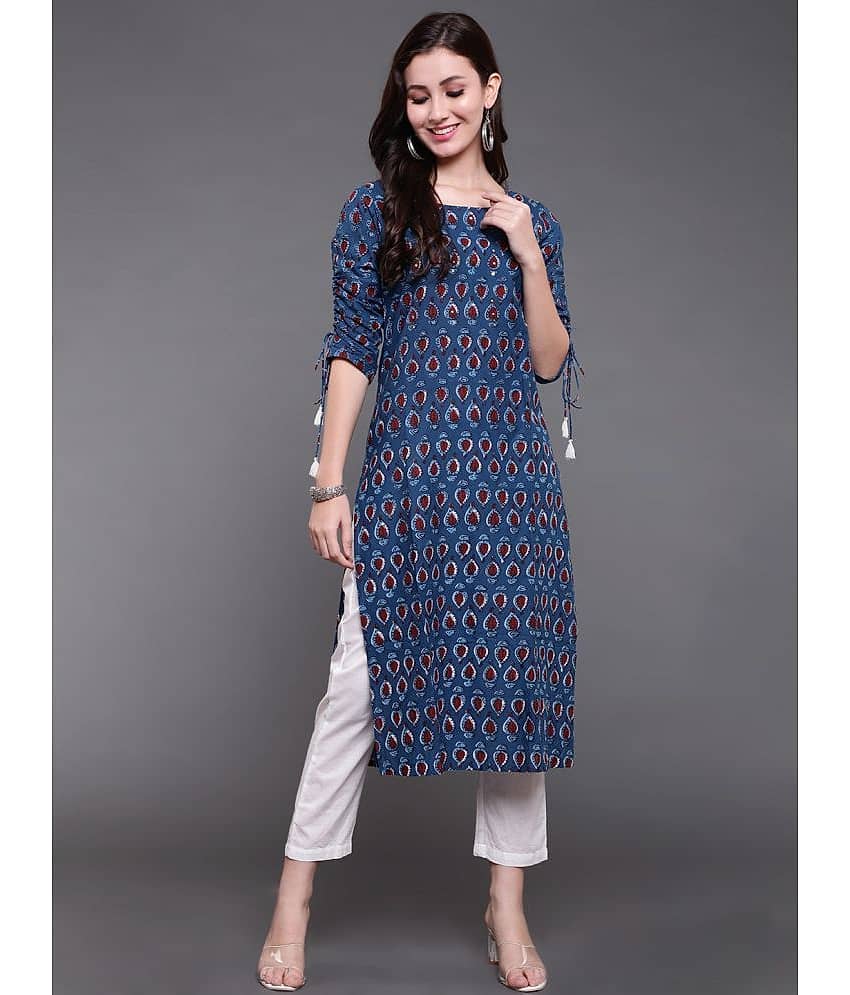 Antaran Cotton Printed Straight Women's Kurti - Blue ( Pack of 1 )