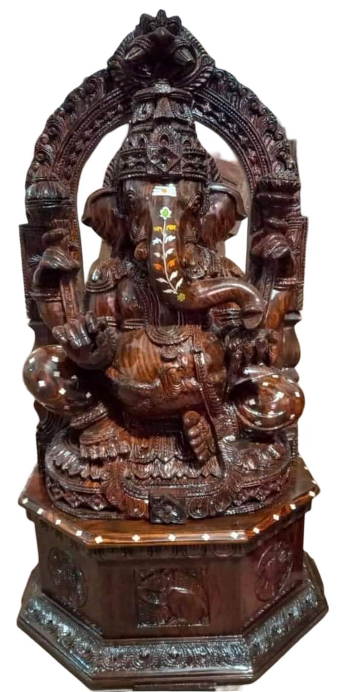 Hand-Carved Wooden Ganesha Wall Hanging Sculpture