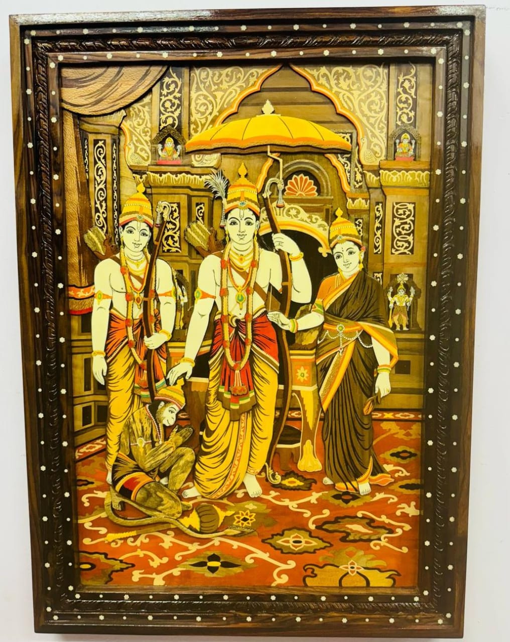 Lord Rama Darbar with Hanuman Wooden Painting