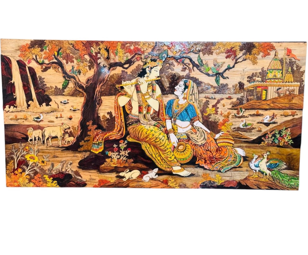 Wooden Lord Krishna Radha Wall Hanging