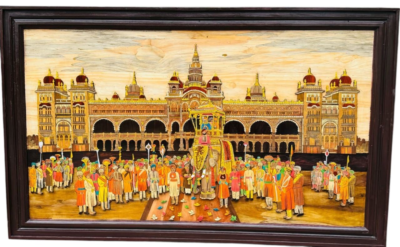 Mysore Palace 3D Wood Painting Wall Art Decor | Wooden Inlay Art | Handmade Home Decor | Unique Gift
