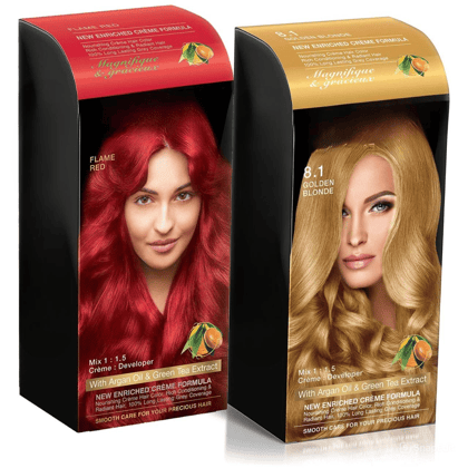 Hair Color Combo with Argan Oil and Green Tea Extract Formula (Golden Blonde, Flame Red) - Pack of 2