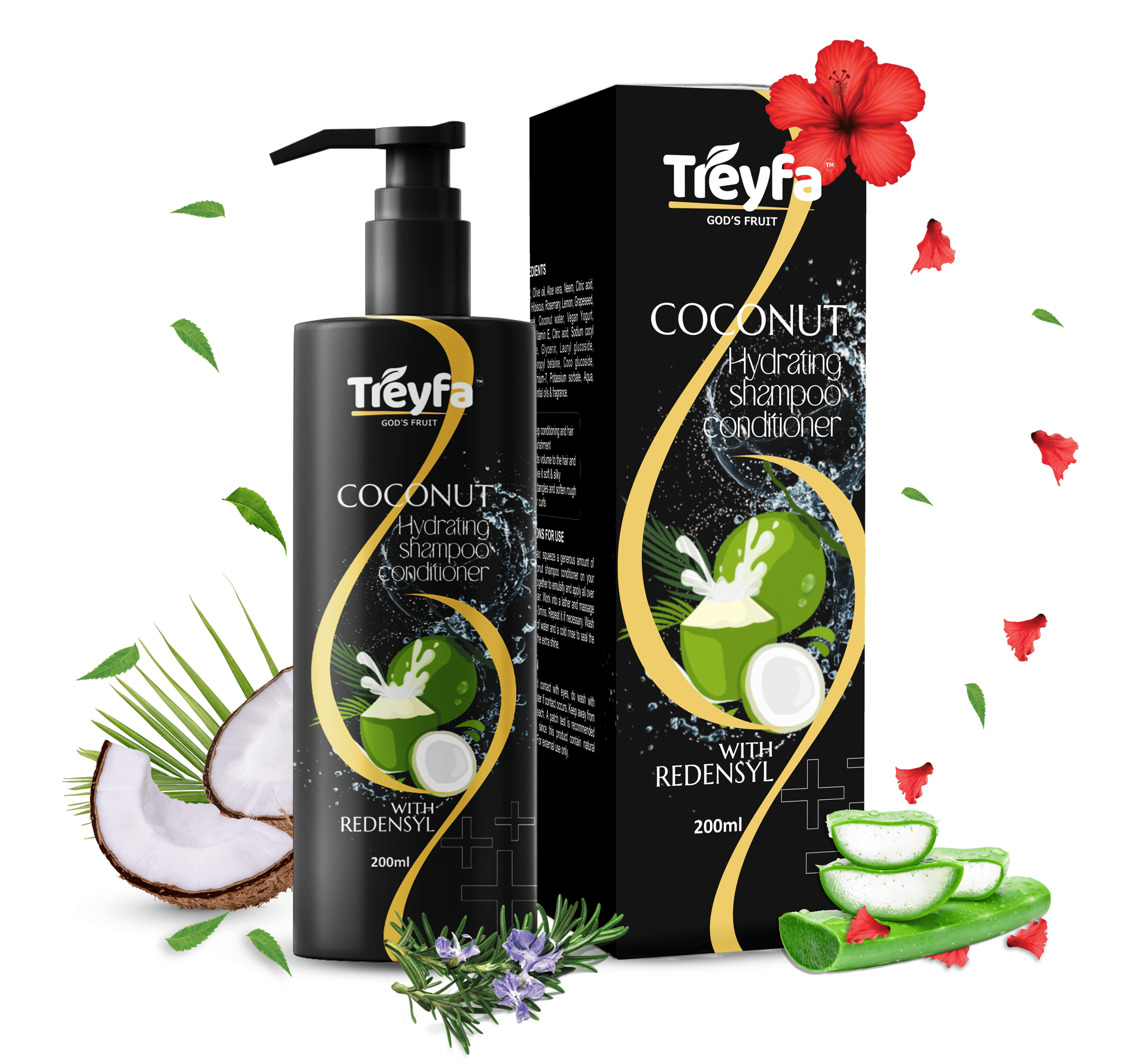 Treyfa Coconut hydrating shampoo conditioner for intense hydration, scalp nourishment & shiny hair