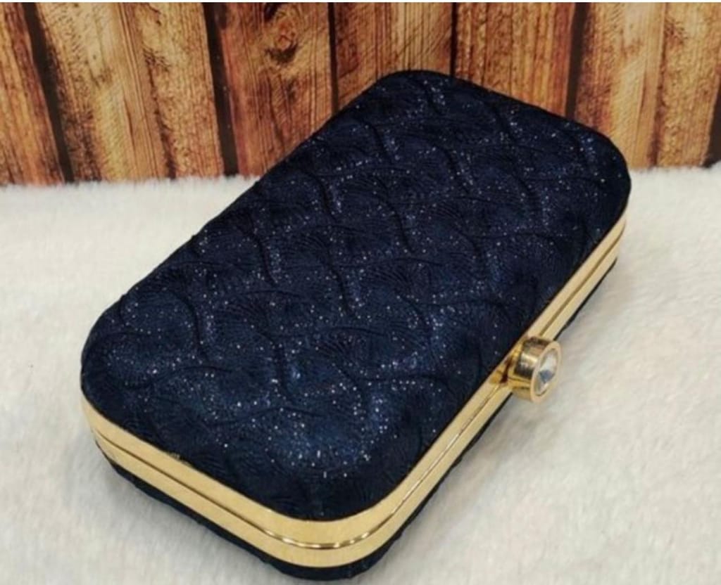 Elegant Black Clutch Purse - Quilted Evening Bag with Gold Frame & Crystal Clasp