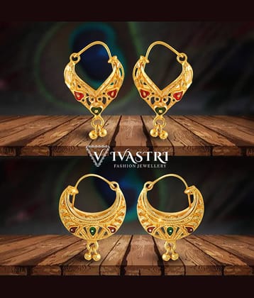 VIVASTRI Golden Chandbalis Earrings ( Pack of 2 )