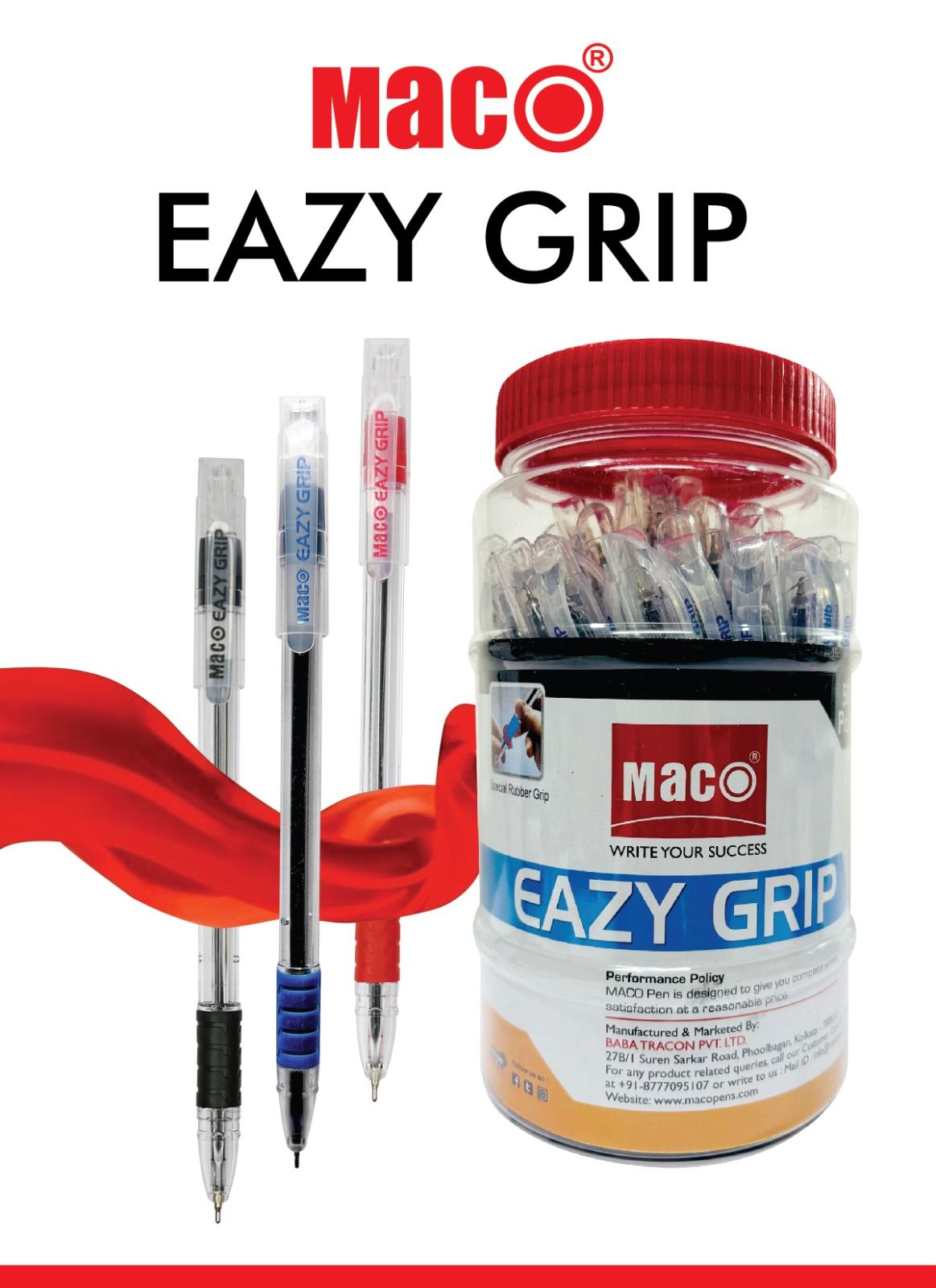 Maco Eazy Grip Ballpoint Pens Jar of 50 |Special Rubber Grip for a Comfortable Writing Experience| Pack of 50 (Ink- Blue )
