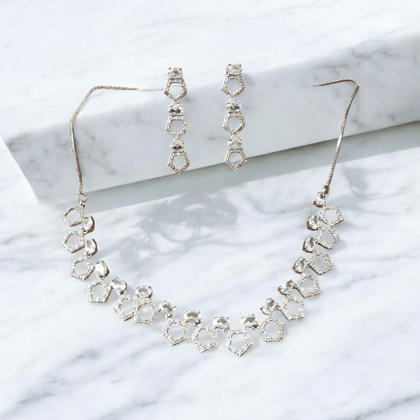 Ellnora's Stunning Cubic Zirconia Necklace and Earrings Jewelry Set in Silver Tone