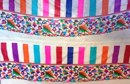Hand Embroidered Kashmiri Stole with Floral Border