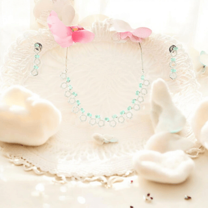 ELLNORA'S "Stunning Silver and Seafoam Green Statement Necklace and Earring Set"
