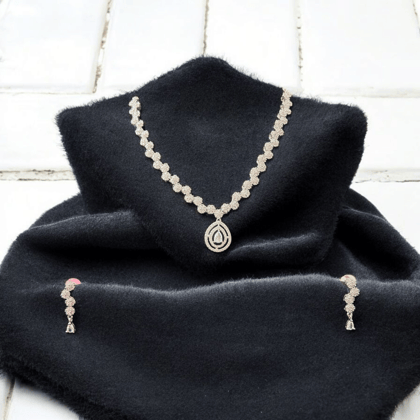 ELLNORA'S Stunning Silver Cubic Zirconia Bridal Necklace and Earrings Set for Women