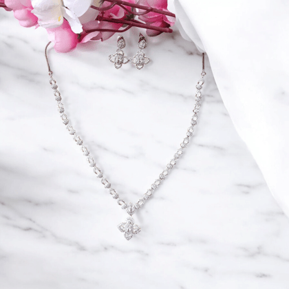 ELLNORA'S Stunning Cubic Zirconia Tennis Necklace and Stud Earrings Set in White Gold Plated 925 Sterling Silver