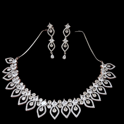ELLNORA'S Stunning American Diamond Necklace Set with Earrings for Women