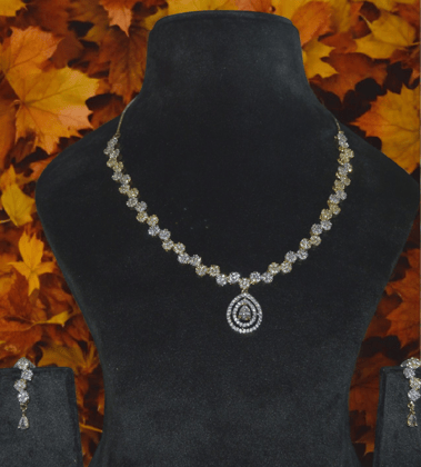 ELLNORA **Stunning American Diamond Necklace Set with Earrings for Women & Girls**