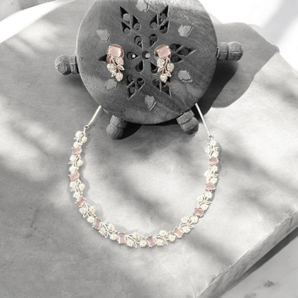  Buy Ellnora's Pink Stone Necklace Set with Earrings Online at Best Price in India