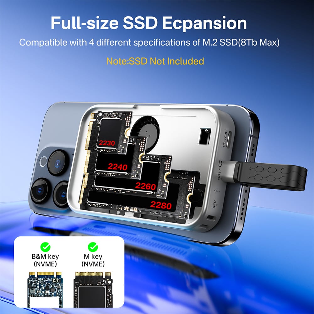 ACASIS 6-in-1 USB-C M.2 2280/2260/2242/2230 SSD Enclosure + Docking Station with Magsafe for iPhone 15/16 Pro/Max ProRes, M/B+M Key UASP