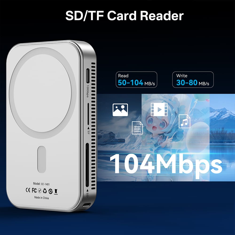 ACASIS 6-in-1 USB-C M.2 2280/2260/2242/2230 SSD Enclosure + Docking Station with Magsafe for iPhone 15/16 Pro/Max ProRes, M/B+M Key UASP