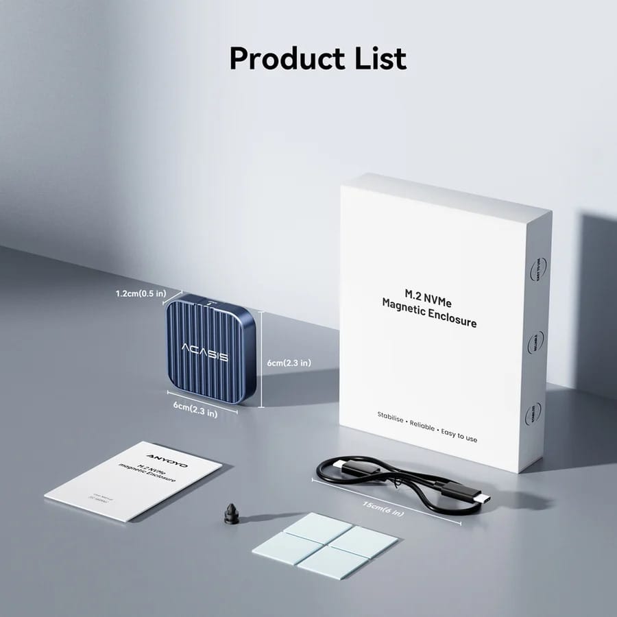 ACASIS 2230 SSD Enclosure with Magsafe for iPhone 15 Pro Max ProRes, 10Gbps USB C 3.2 Gen2, Aluminum body, Support M-Key B+M Key UASP( UP to 2TB)