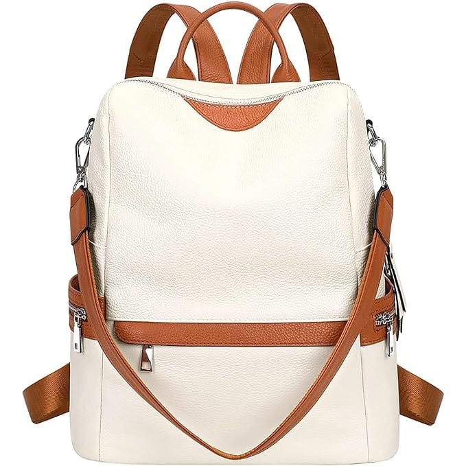 ProArch Genuine Leather Backpack Purse for Women Convertible Shoulder Bag (White)