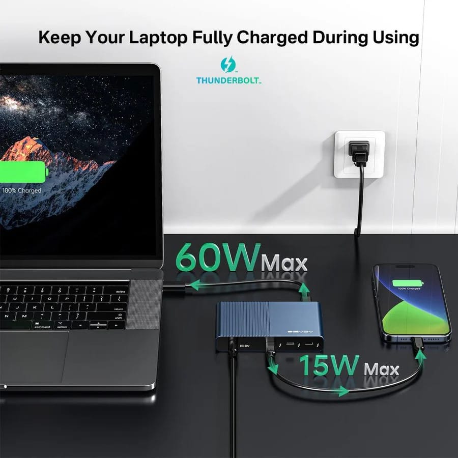 ACASIS 6 in 1 Thunderbolt 4 Mini Dock, Single 8K or Dual 4K60Hz Display,120W DC Charging, Works with Thunderbolt 4/3/USB4, for Hosts Laptop/PC/MacBook