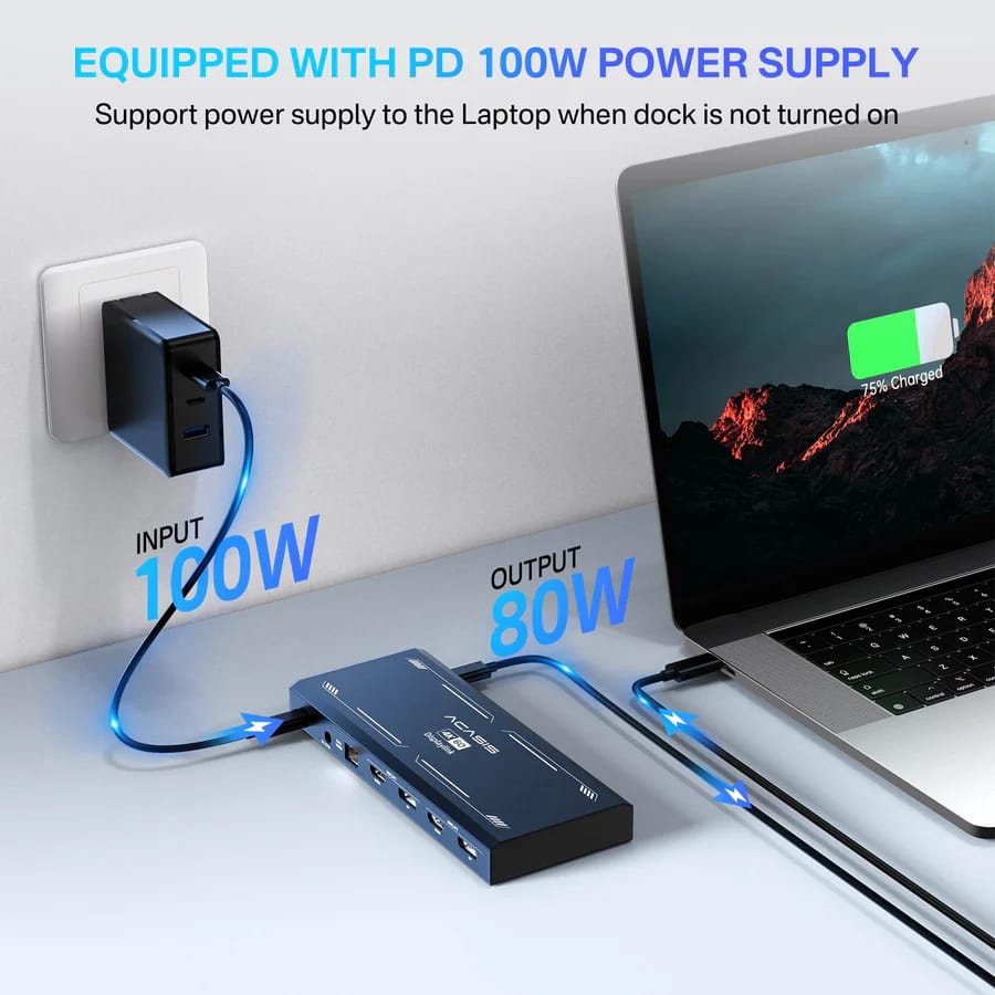 ACASIS Displaylink Docking Station Dual Monitor for MacBook M1/M2/M3/Windows,2*DisplayPort, 2*HDMI, 100W PD Charge, SD/TF, Ethernet,Audio, 3*USB 3.1