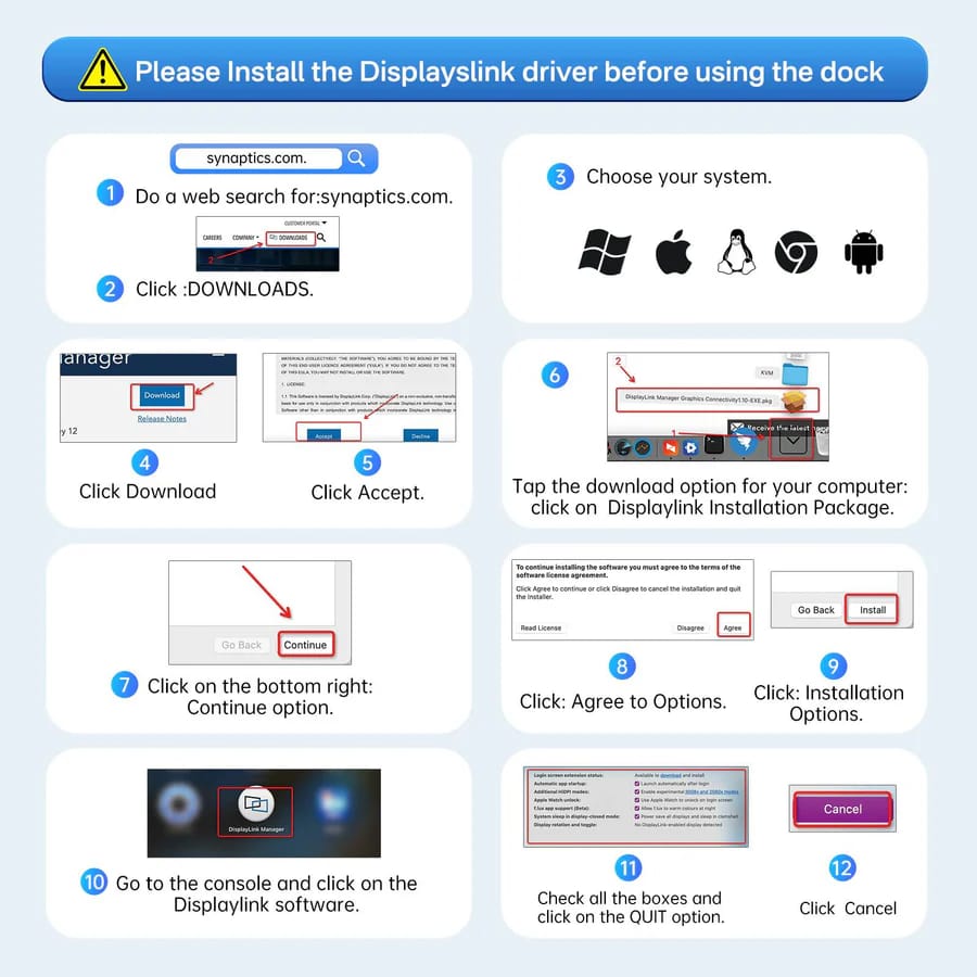 ACASIS Displaylink Docking Station Dual Monitor for MacBook M1/M2/M3/Windows,2*DisplayPort, 2*HDMI, 100W PD Charge, SD/TF, Ethernet,Audio, 3*USB 3.1