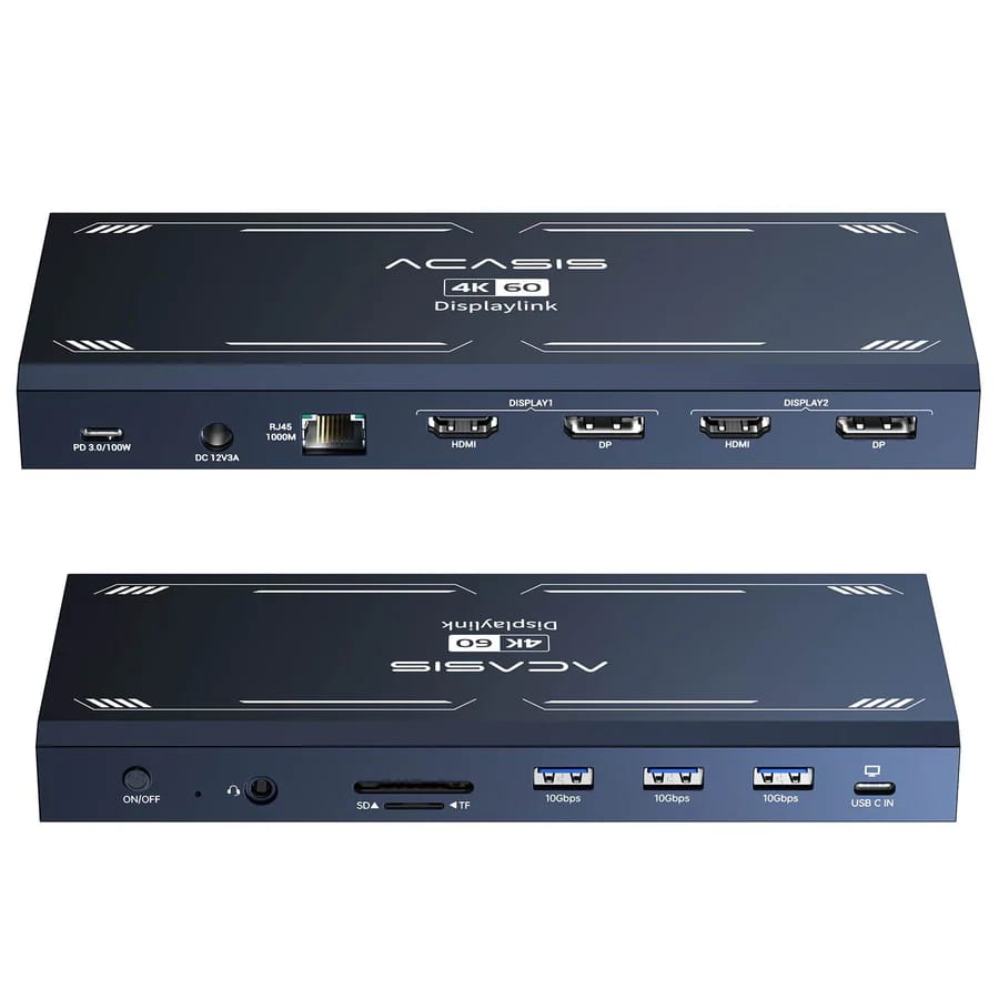 ACASIS Displaylink Docking Station Dual Monitor for MacBook M1/M2/M3/Windows,2*DisplayPort, 2*HDMI, 100W PD Charge, SD/TF, Ethernet,Audio, 3*USB 3.1