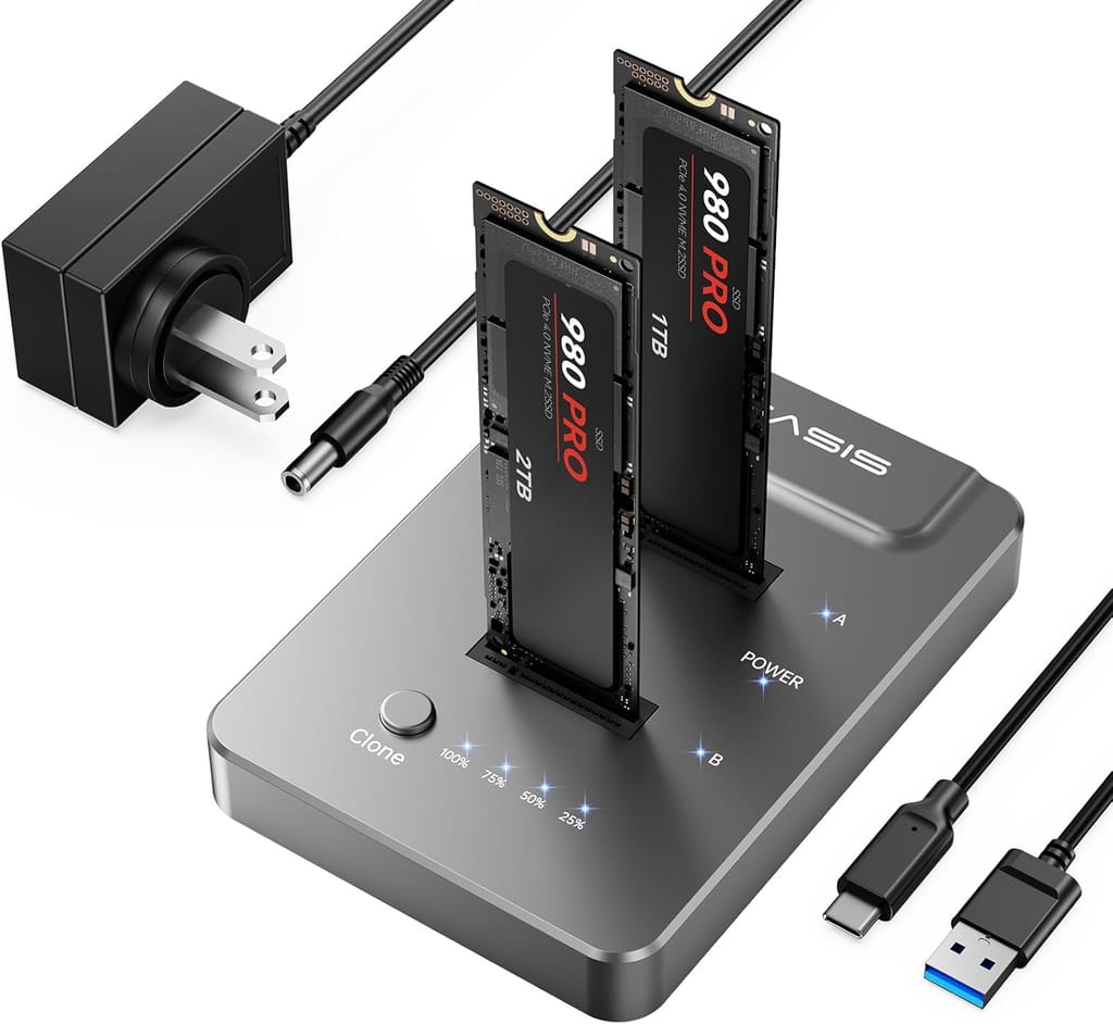 ACASIS type C USB 10Gbps to NVME Clone Dual-Bay External Duplicator for M.2 SSD 2230/2242/ 2260/2280,Supports up to 8TB with Offline Clone Auto Sleep