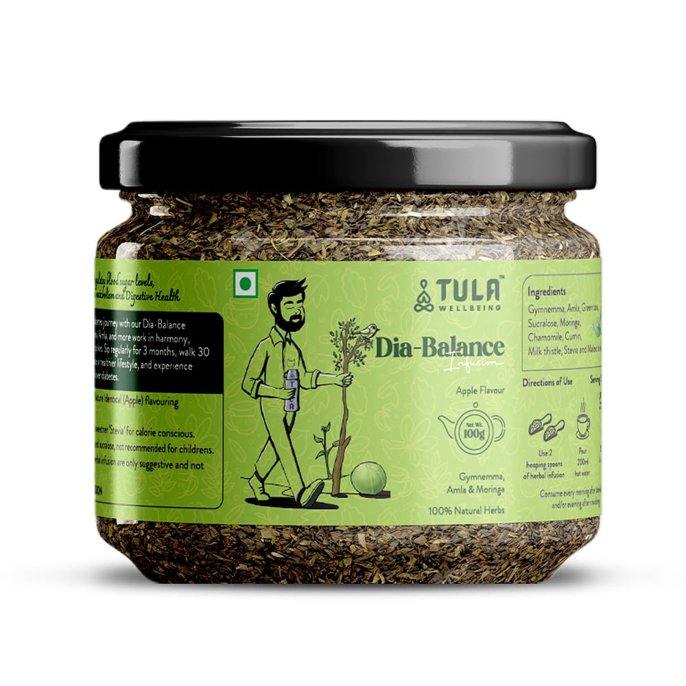 TULA Wellbeing Dia-Balance Infusion | Apple Flavored Functional Herbal Tea | Regulates Blood Sugar & Enhances Metabolism | 100g