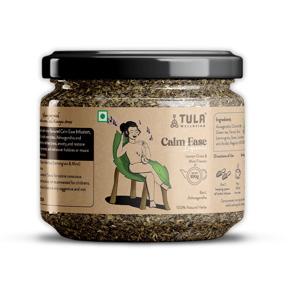 TULA Wellbeing Calm Ease Infusion | Herbal Functional Tea | Lemongrass & Mint Flavor | 100% Natural Herbs | 100g | 45 Servings