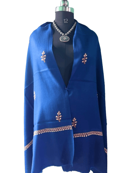 Blue Embroidered Wool Stole