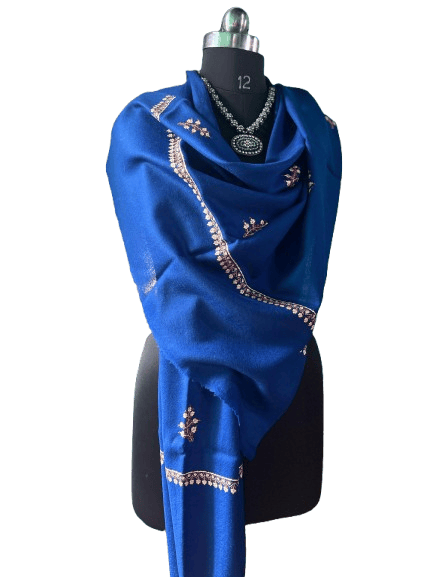 Blue Embroidered Wool Stole