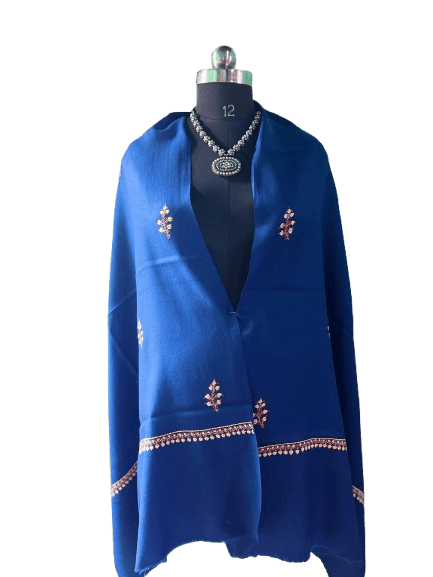 Blue Embroidered Wool Stole