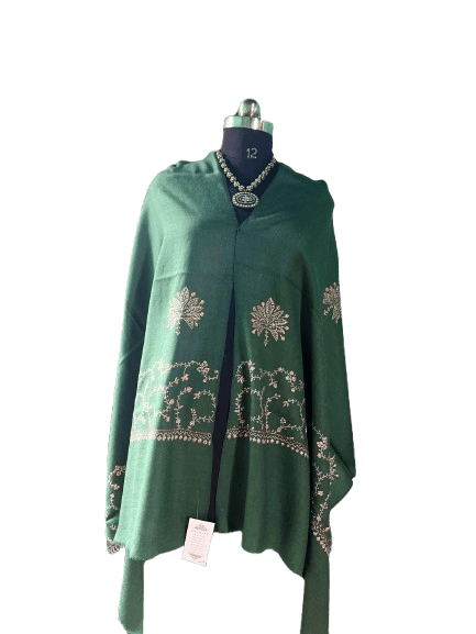 Green Wool Stole with Kashmiri Embroidery