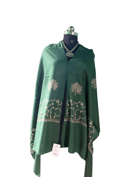 Green Wool Stole with Kashmiri Embroidery