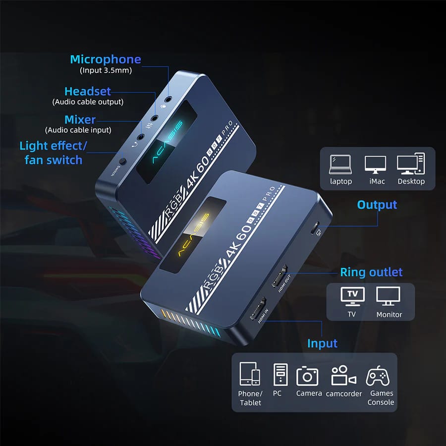 ACASIS 4K60fps Video Capture Card for Gaming and Streaming, VRR Support, External Capture Card for Xbox Series X/S, Xbox One, PS5, PS4/Pro, PC/Mac