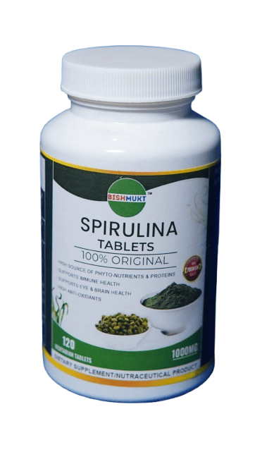 BISHMUKT Spirulina Tablets - 100% Original, Supports Immune Health, Eye & Brain Health, 120 Vegetarian Tablets, 1000mg
