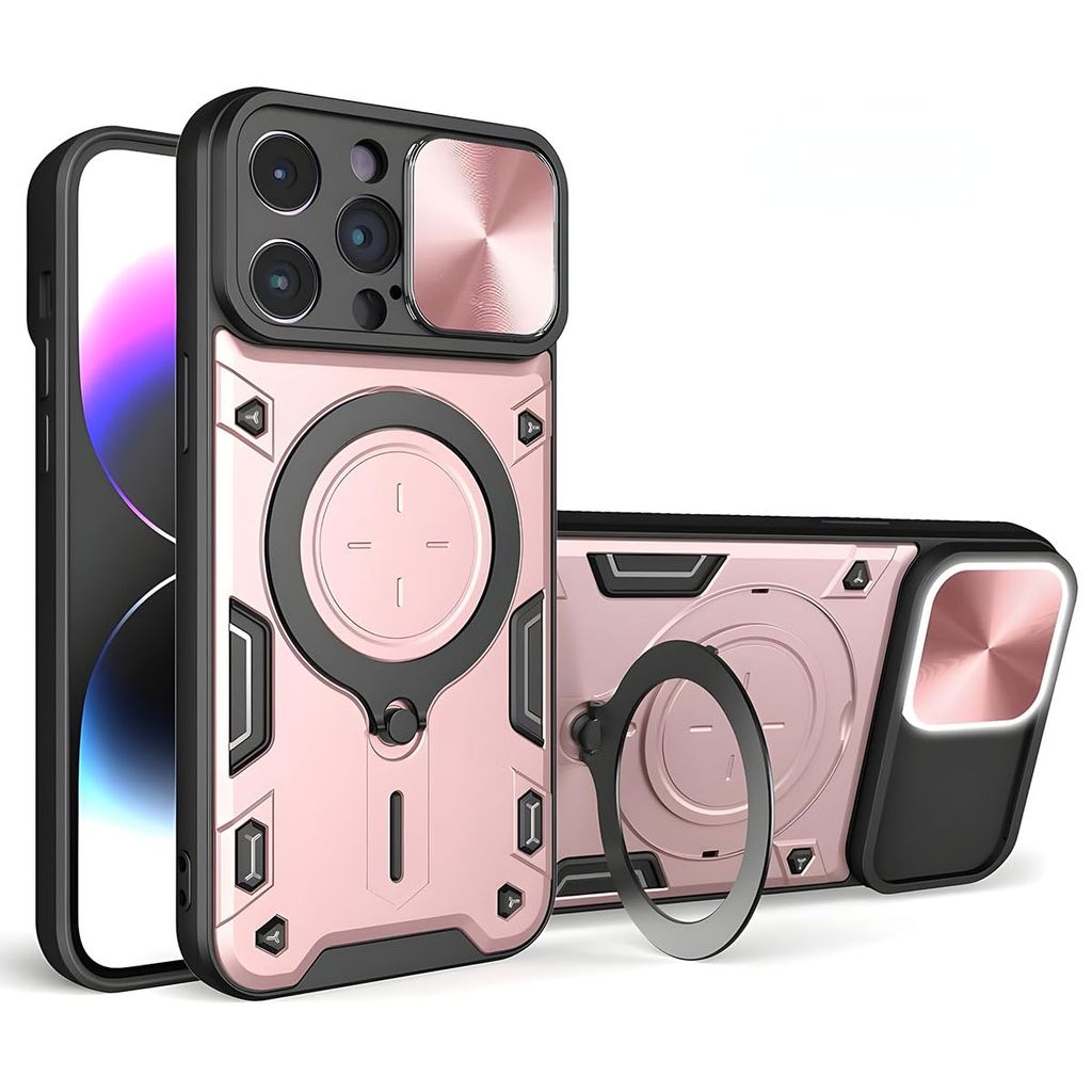 LIRAMARK Back Cover Case Compatible with iPhone 15 Pro Max (6.7 inch) with Stand & Slider Camera Military Grade Drop Protection