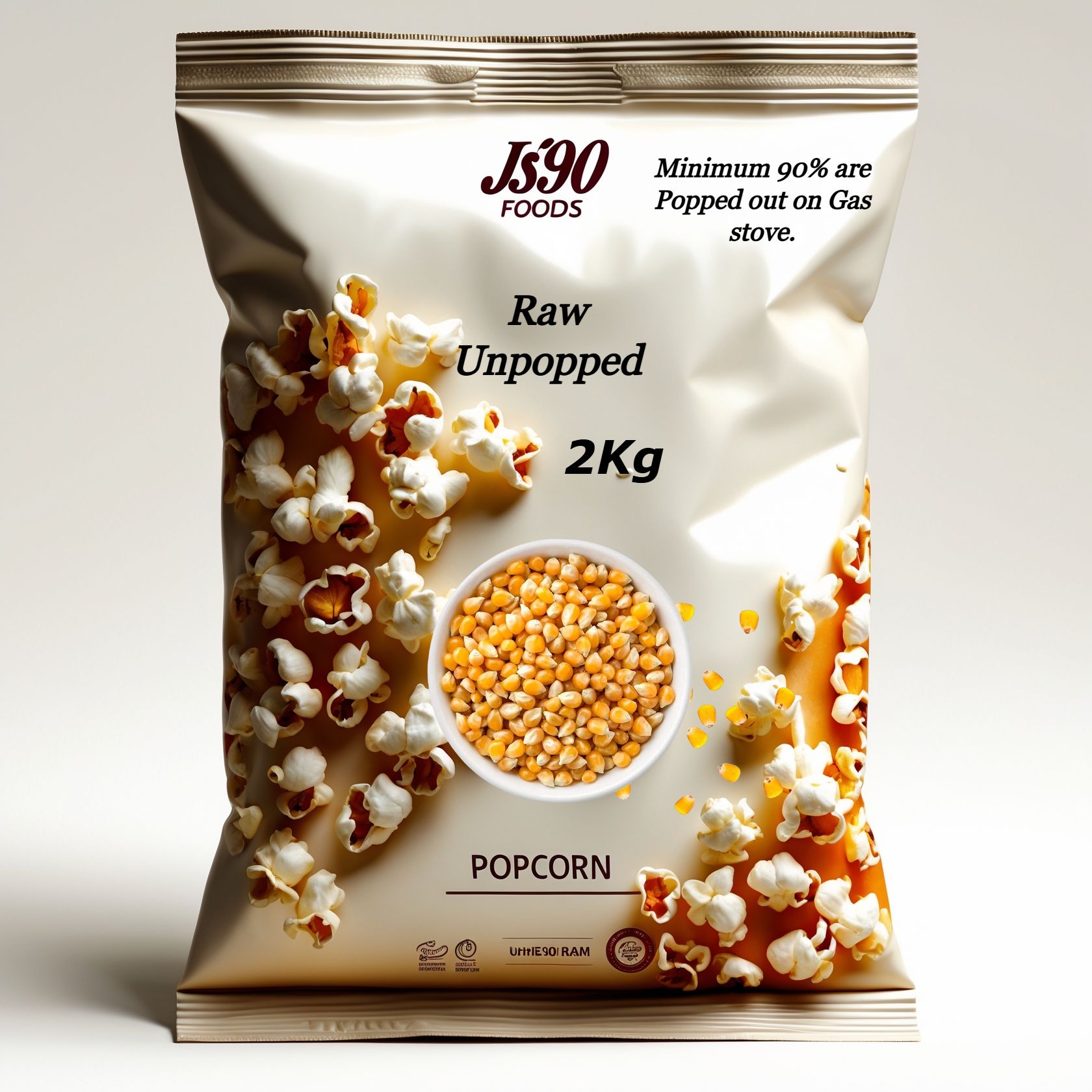 JS90 Foods Popcorn Kernels 2kg – Premium Unpopped Raw Makki, Ready to Fry & Pop, More Than 90% Popping Rate on Gas Stove, Crunchy & Fluffy Snack