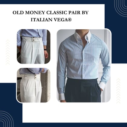 Old Money Classic Stripe Shirt with White Signature Buttoned Gurkha Pant by ITALIAN VEGA®-XXL / 36
