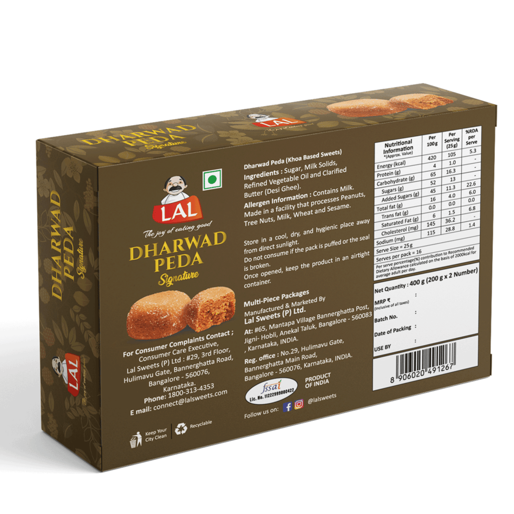 Lal Sweets Dharwad Peda 400 g (Pack of 1) || Made with Milk Solids and Special Pure Desi Ghee || Delicious and Soft Indian Sweet