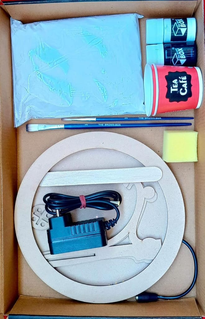 Moon Lamp Making Kit with LED Light for DIY Craft & Home Décor | Includes MDF Base, Easel Stand, Paints, Putty Powder & Brush | Gift Box Packaging