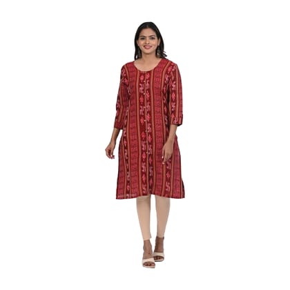 GHL GUENDICHA HAAT Sambalpuri Certified Handloom Women's Pure Cotton Round Neck Front Slit Kurta